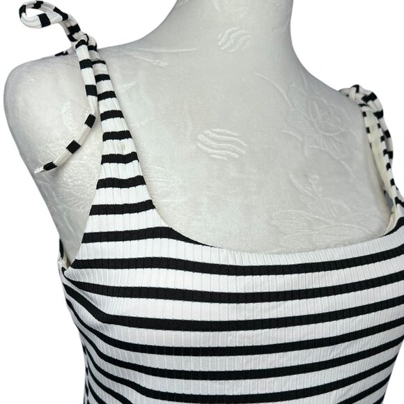 & Other Stories Black White Stripes One Piece Swimsuit Tie Shoulder Size 12 - Picture 5 of 9